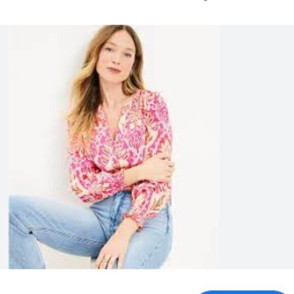 LOFT Tops - LOFT Paisley Smock Cuff V-Neck Blouse, Size Small